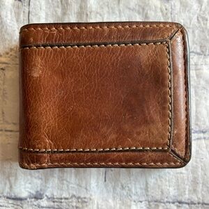 FOSSIL VINTAGE BROWN LEATHER MENS WALLET RUGGED RUSTIC HAS BILL HOLDER